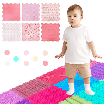 Customized Logo Durable Reusable Silicone Mat Set Multi Texture BPA Free Foldable Adjustable Sensory Integration Training Toddler