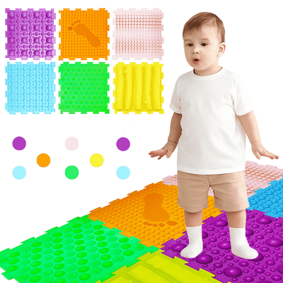 Tactile finger pressure foot massage sensory integration training multicolored silicone puzzle floor mats for kids adults